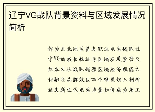辽宁VG战队背景资料与区域发展情况简析